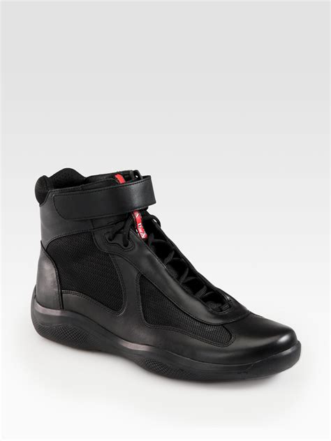 grey and black prada shoes|high top black prada shoes.